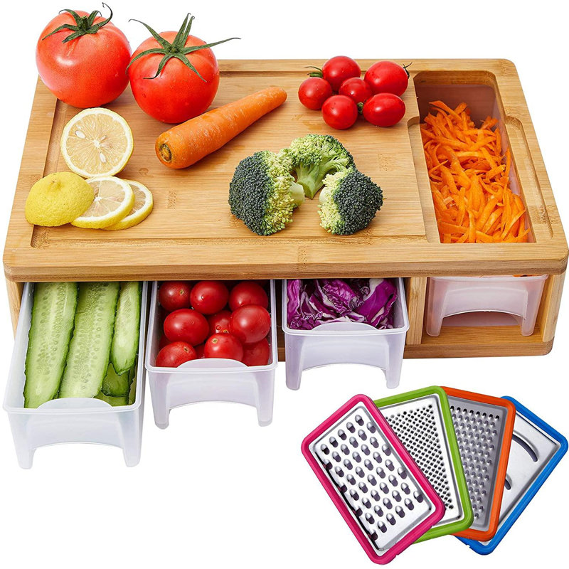 ZWISSLIV Large Kitchen Bamboo Cutting Board With Containers/Trays
